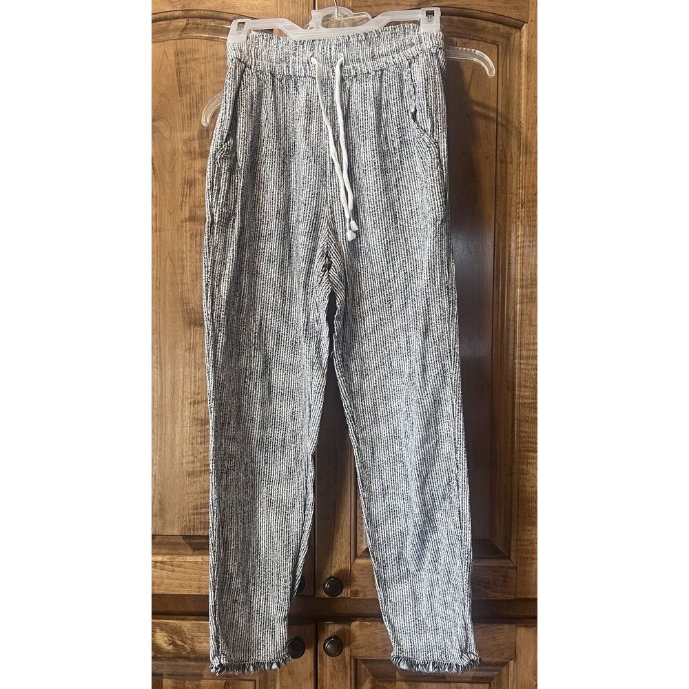 AERIE Pinstripe High Waisted Drawstring Wide‎ Leg Summer Pants Soft! Sz.XS Navy